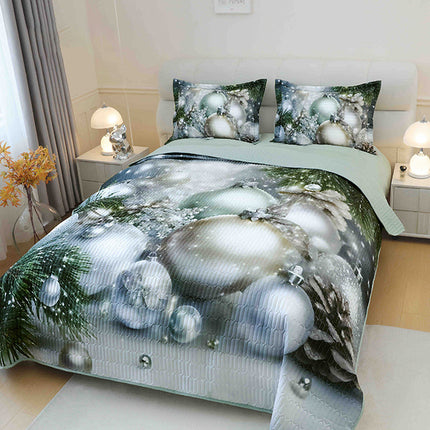 5D Коледна кувертюра от 3 части - сиво с коледни топки