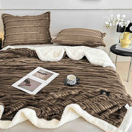 Пухкав комплект шерпа с цип от 3 части - кафяв цвят - FX1-01