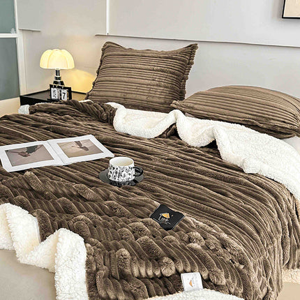 Пухкав комплект шерпа с цип от 3 части - кафяв цвят - FX1-01