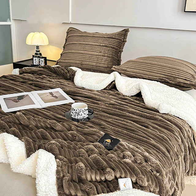 Пухкав комплект шерпа с цип от 3 части - кафяв цвят - FX1-01