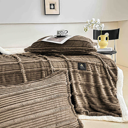 Пухкав комплект шерпа с цип от 3 части - кафяв цвят - FX1-01