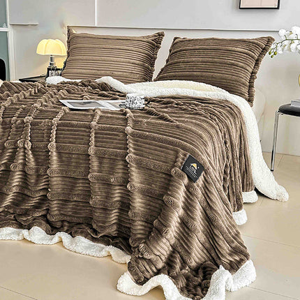 Пухкав комплект шерпа с цип от 3 части - кафяв цвят