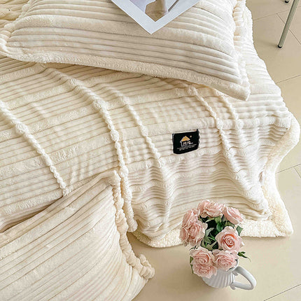 Пухкав комплект шерпа с цип от 3 части - цвят крем - FX1-03