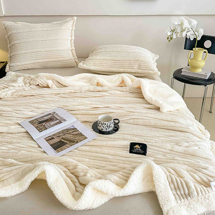 Пухкав комплект шерпа с цип от 3 части - цвят крем - FX1-03