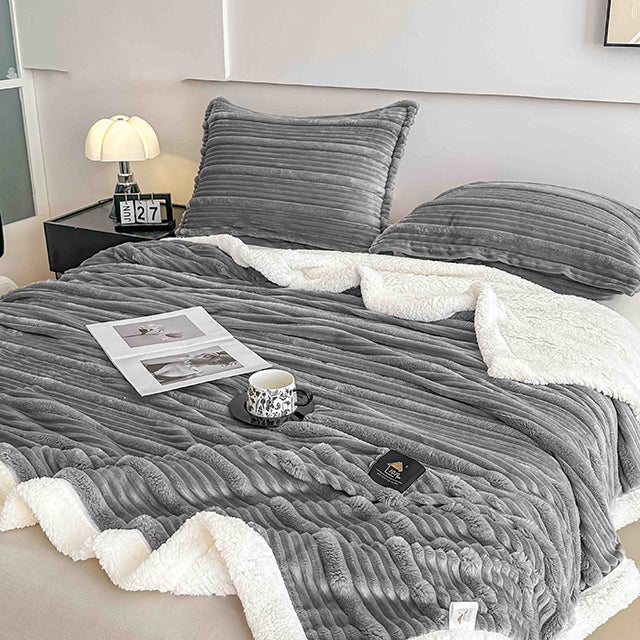 Пухкав комплект шерпа с цип от 3 части - сив цвят - FX1-04