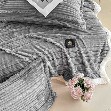 Пухкав комплект шерпа с цип от 3 части - сив цвят - FX1-04