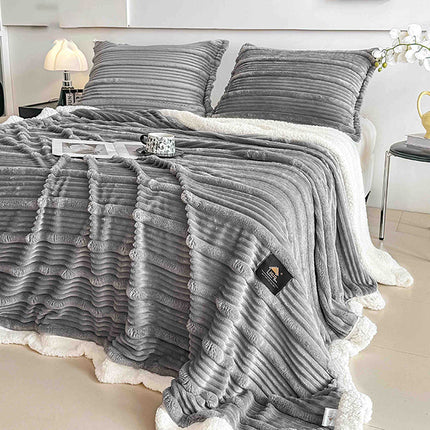 Пухкав комплект шерпа с цип от 3 части - сив цвят