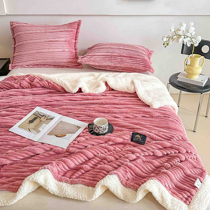 Пухкав комплект шерпа с цип от 3 части - розов цвят - FX1-05