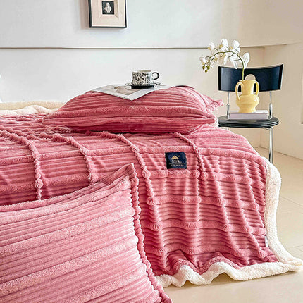 Пухкав комплект шерпа с цип от 3 части - розов цвят - FX1-05