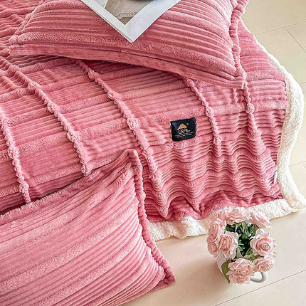 Пухкав комплект шерпа с цип от 3 части - розов цвят - FX1-05