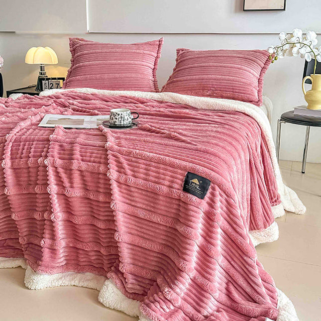 Пухкав комплект шерпа с цип от 3 части - розов цвят