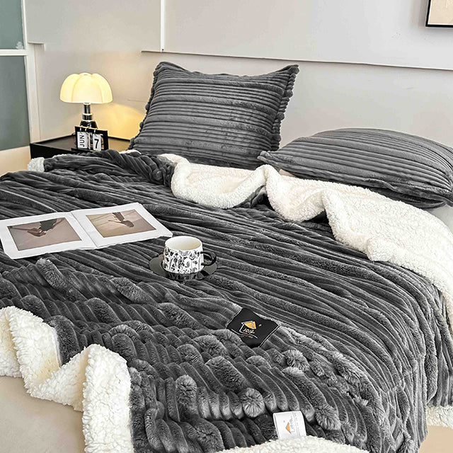 Пухкав комплект шерпа с цип от 3 части - тъмносив цвят - FX1-07