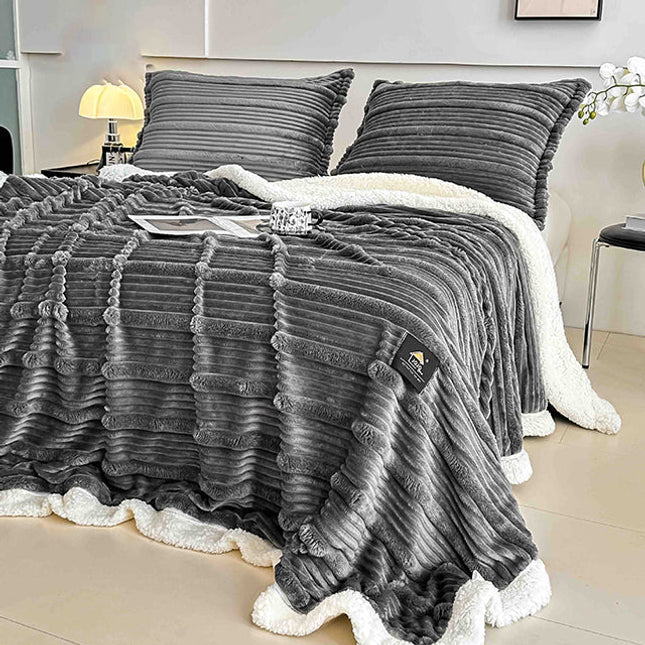 Пухкав комплект шерпа с цип от 3 части - тъмносив цвят