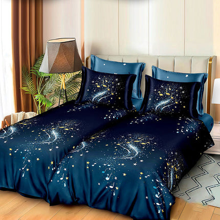 Спално бельо с 2 плика - тъмносиньо със звезди и ноти
