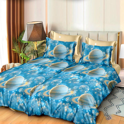 Спално бельо с 2 плика - светлосиньо с планети