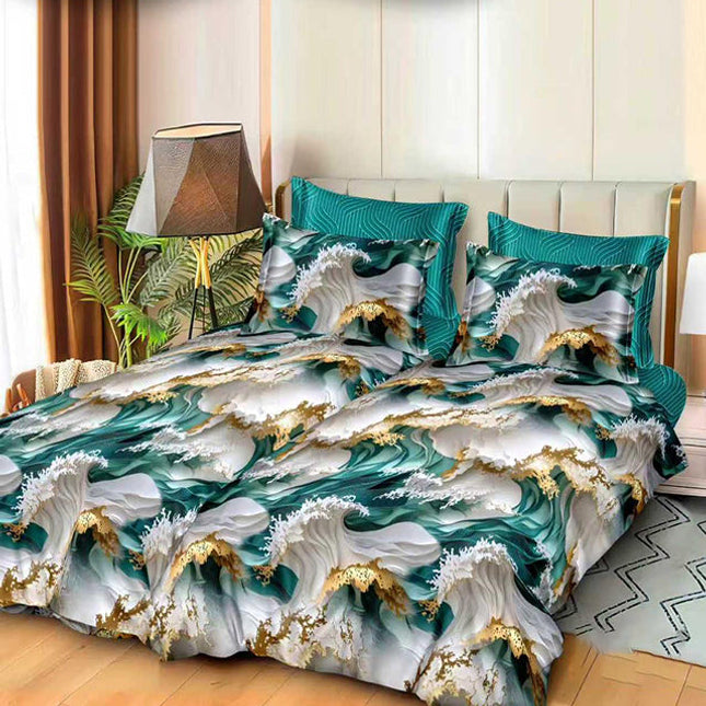 Спално бельо с 2 плика - сиво и зелено