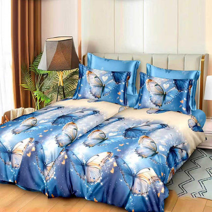 Спално бельо с 2 плика - сиво и синьо с пеперуди