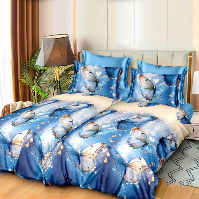 Спално бельо с 2 плика - сиво и синьо с пеперуди