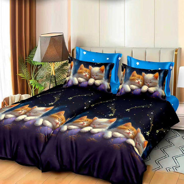 Спално бельо с 2 плика - синьо с котета