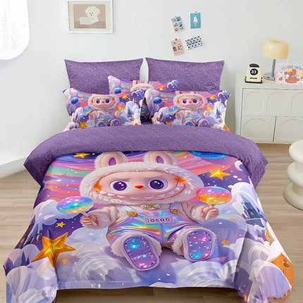 Детско спално бельо от 100% памук - лилаво с Лабубу 