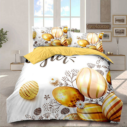 Великденско спално бельо 100% памук - бяло и жълто с яйца