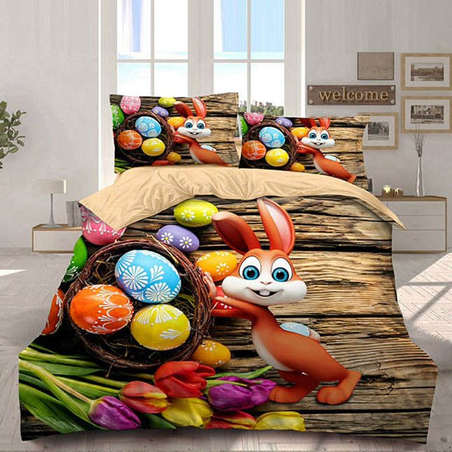 Великденско спално бельо 100% памук - кафяво със зайче