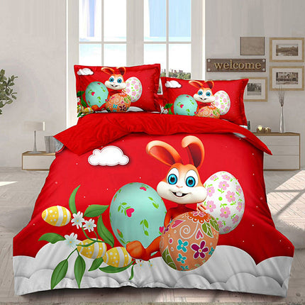 Великденско спално бельо 100% памук - червено със зайче