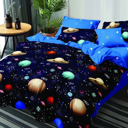 Спално бельо от 100% памук – синьо с космически мотив