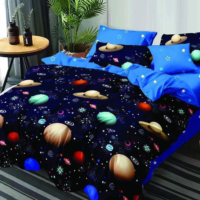 Спално бельо от 100% памук – синьо с космически мотив