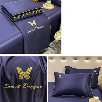 Луксозно спално бельо с нежно покривало и бродерия – цвят индиго