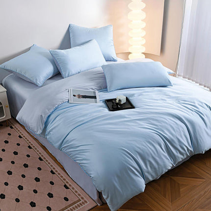 Луксозно спално бельо от памучен сатен - син цвят