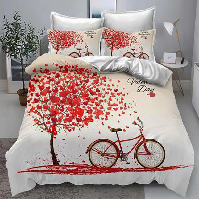 3D Единично спално бельо - бяло със сърчица