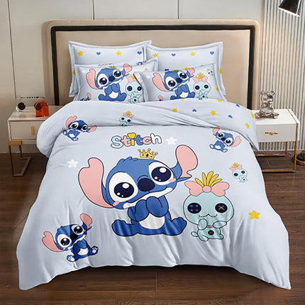 3D Единично спално бельо - светлосиньо със Стич