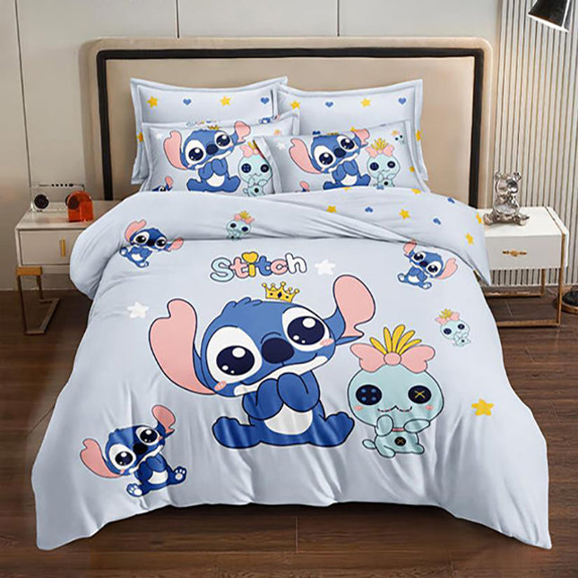 3D Единично спално бельо - светлосиньо със Стич