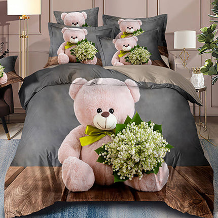 3D Единично спално бельо - сиво с мече