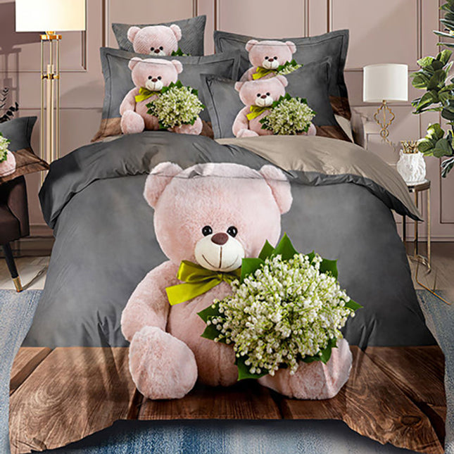 3D Единично спално бельо - сиво с мече