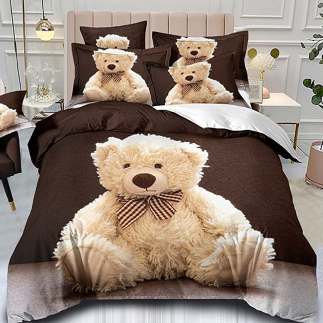 3D Единично спално бельо - кафяво с мече