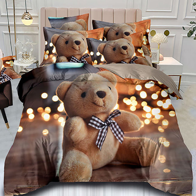 3D Единично спално бельо - бежово с мече