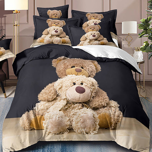 3D Единично спално бельо - тъмносиво с мечета