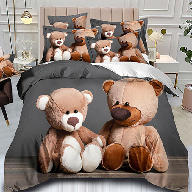 3D Единично спално бельо - сиво с мечета