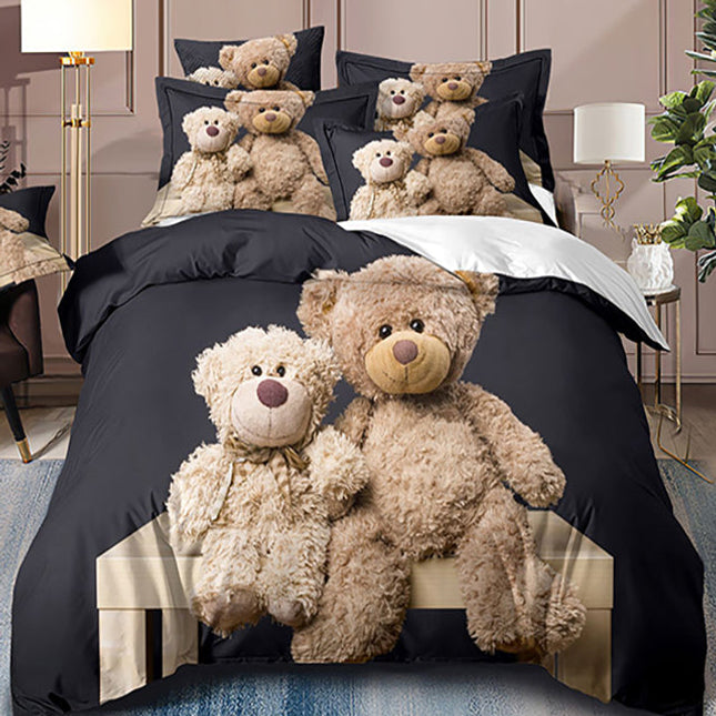 3D Единично спално бельо - тъмносиво със сладки мечета