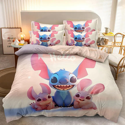 3D Единично спално бельо - розово със Стич