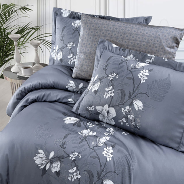 Спално бельо с 2 плика от памучен сатен - EVAN INDIGO