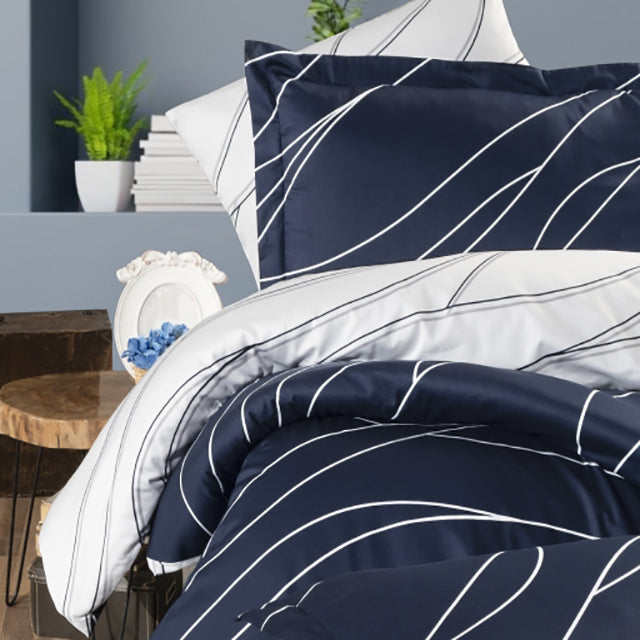 Спално бельо с 2 плика от памучен сатен - MESY NAVY BLUE
