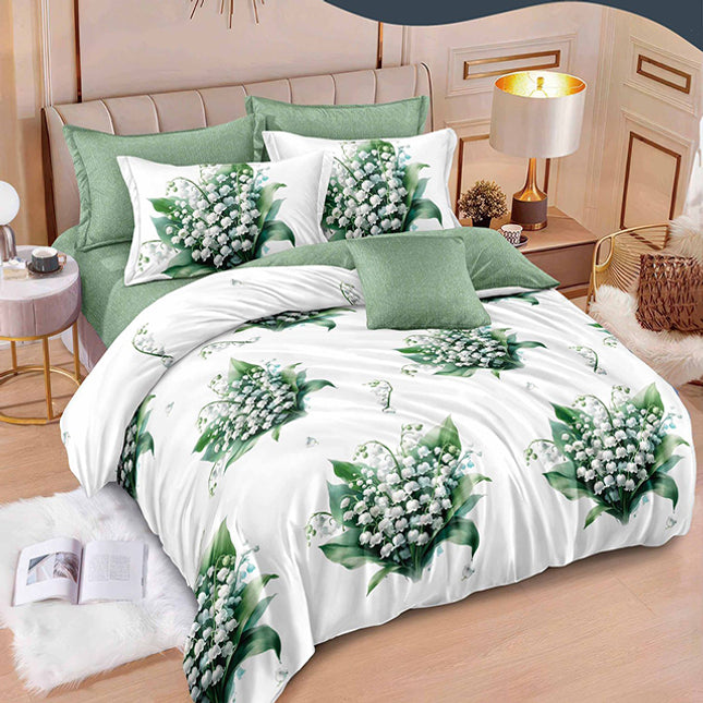 Спално бельо с ластик – бяло и зелено с момина сълза 