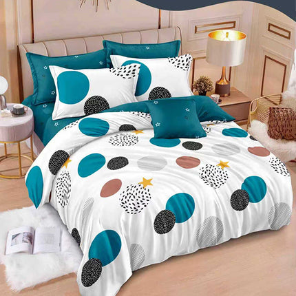 Спално бельо с ластик – бяло и синьо с точки