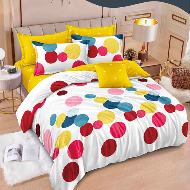 Спално бельо с ластик – бяло и жълто с точки