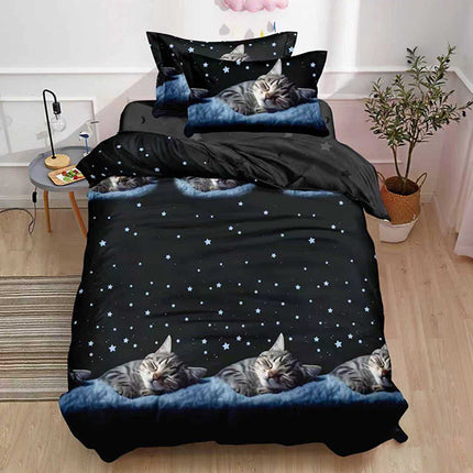 Единично спално бельо – черно с котенца