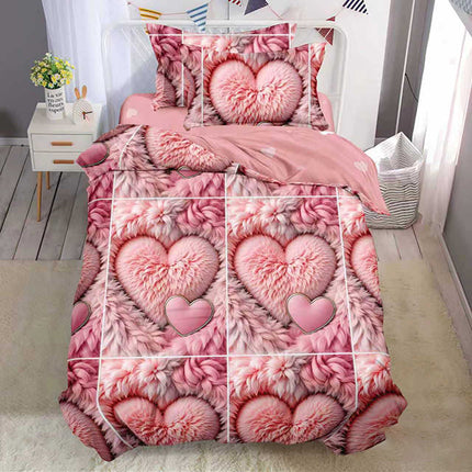 Единично спално бельо – розово със сърчица – Y6-155