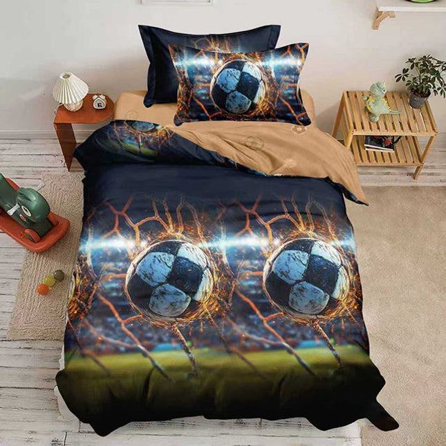 Единично спално бельо – кафяво с футболен мотив